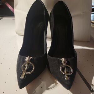 SOLD Black Schutz  Suede Zip up Pointer Shoe